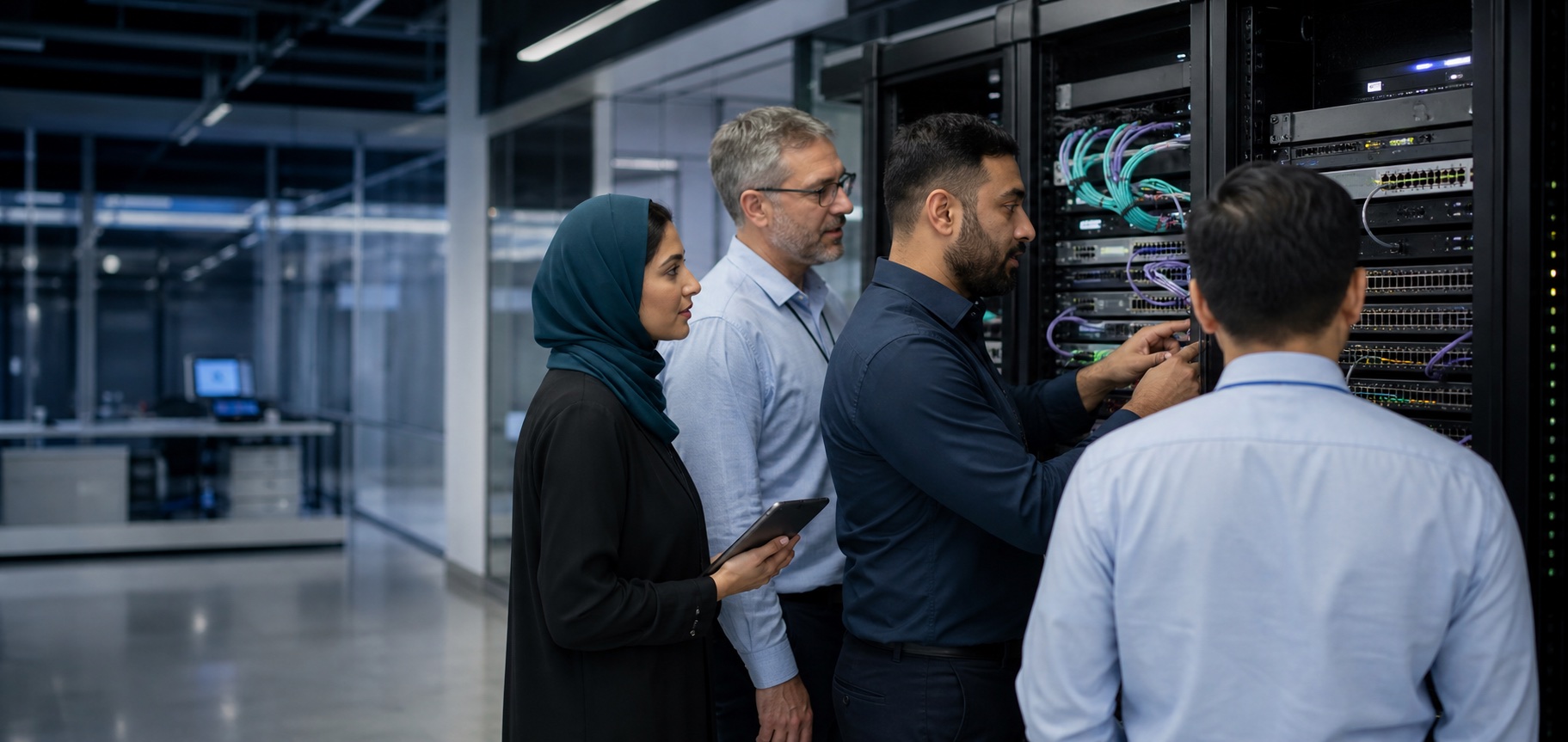 SIDERA regional engineering team reviewing network infrastructure in a data center